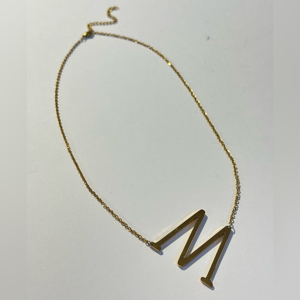 Sideways Y2K Gold Initial 'M' Necklace Asymmetrical - Picture 2 of 2